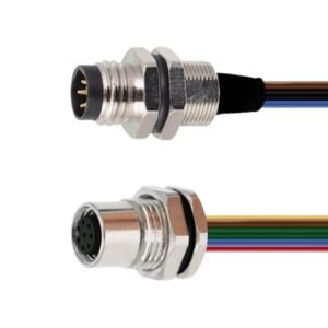 M12 connector front lock panel with wire connector