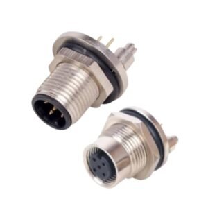 M12 connector front lock panel plug-in connector with ground pin